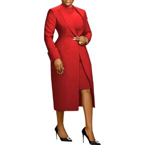 Women's 2 Piece Blazer Dress Sets Open Front Blazers and Elegant A Line Midi Slim Fit Dresses