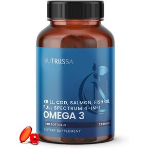 Nutriissa Full Spectrum Omega-3-2000 Mg Blend (Krill ، Cod & Salmon Oil)-1175 Mg Omega-3S (EPA ، DHA & DPA)-معتمد من EPEB ، 3 أشهر-القلب ، الدماغ والمفصل-180 حلالًا Softgels