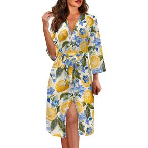 Women's Night Robe Bridesmaid Bride Party Kimono Bathrobe V-neck Casual Sleepwear Soft Lightweight Mid-calf