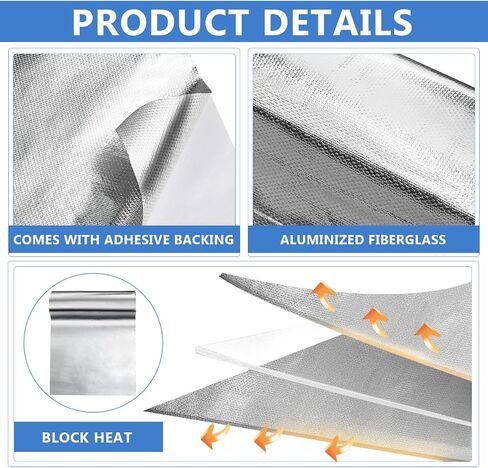 8 PCS الألياف الزجاجية ورقة درع الحرارة 24 × 48 بوصة الحاجز العاكس الحاجز العاكس الحراري العاكس المدعومة من الألومني in Saudi Arabia