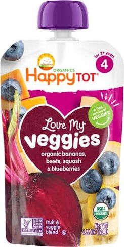 Happy Tot Love My Veggies Stage 4 Organic Toddler Food Banana Beet Squash & Blueberry, 4.22 Ounce Pouch Organic Baby Food/Toddler Food Pouches, Fruit and Veggie Blend, Full Serving of Vegetables in Saudi Arabia