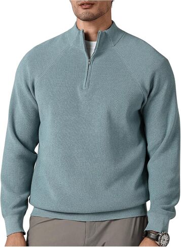 Men's Quarter Zip Sweaters Mock Neck Long Sleeve Knitted Basic Pullovers Fall Knitwear in Saudi Arabia