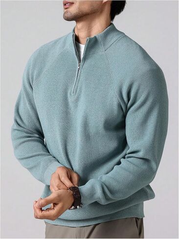 Men's Quarter Zip Sweaters Mock Neck Long Sleeve Knitted Basic Pullovers Fall Knitwear in Saudi Arabia