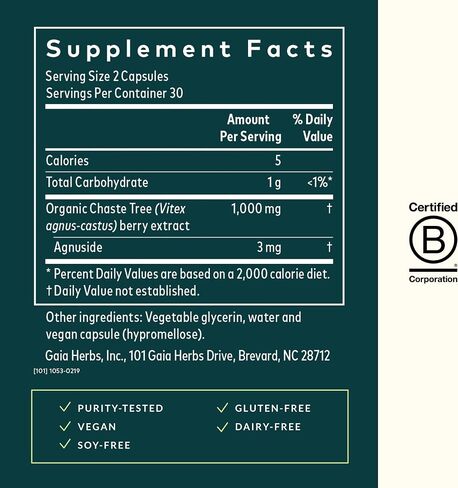 Gaia Herbs Vitex Berry (شجرة عفيفة) - يدعم توازن الهرمونات والخصوبة للنساء - يساعد في الحفاظ على مستويات البروجسترون الصحية لدعم صحة الدورة الشهرية - 180 قبعة نباتية (إمداد لمدة 90 يومًا) in Saudi Arabia
