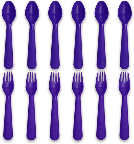 Muulaii 12 Pcs Plastics Toddler Utensils kids Silverware Baby Spoons and Forks Set Baby Feeding Dinnerware Utensils BPA Free Microwave Dishwasher and Freezer Safe (Grey) in Kuwait