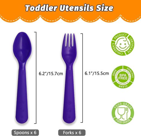 Muulaii 12 Pcs Plastics Toddler Utensils kids Silverware Baby Spoons and Forks Set Baby Feeding Dinnerware Utensils BPA Free Microwave Dishwasher and Freezer Safe (Grey) in Kuwait