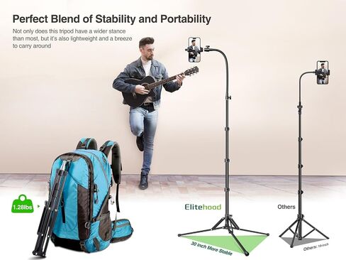 Elitehood 81" Tall Flexible Tripod Stand for iPhone with 17in Adjustable Gooseneck with Remote Compatible with iPhone 13 Pro Max / 13 Pro / 12 Pro Max, Android Phone in Kuwait