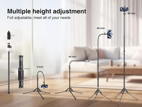 Elitehood 81" Tall Flexible Tripod Stand for iPhone with 17in Adjustable Gooseneck with Remote Compatible with iPhone 13 Pro Max / 13 Pro / 12 Pro Max, Android Phone in Kuwait