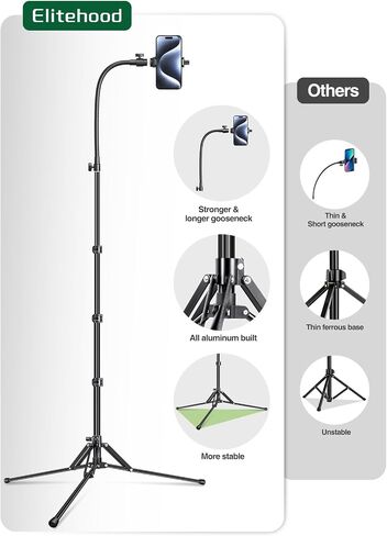 Elitehood 81" Tall Flexible Tripod Stand for iPhone with 17in Adjustable Gooseneck with Remote Compatible with iPhone 13 Pro Max / 13 Pro / 12 Pro Max, Android Phone in Kuwait