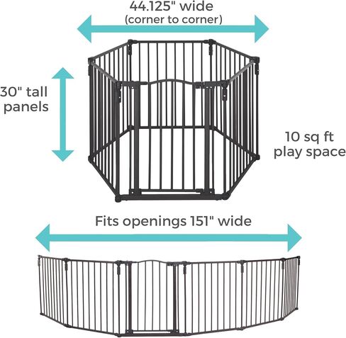 Toddleroo by North States 3 in 1 Arched Décor Metal Superyard: 151" long extra wide baby gate, barrier or play yard. Hardware or freestanding. 6 panels, 10 sq.ft. enclosure (30" tall, Matte Bronze) in Saudi Arabia