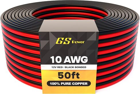 GS Power 8 AWG (American Wire Gauge) OFC Zip Cord Cable for Car Stereo Amplifier Remote Automotive Trailer Harness Hookup Wiring | 25 ft Red & 25' Black Bonded – Pure Copper in Kuwait