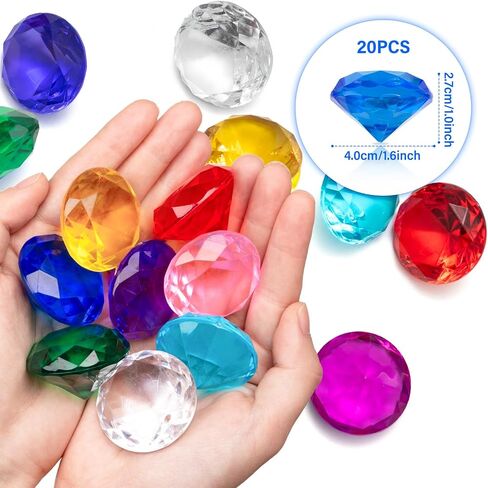 QEQEKAKA 20PCS Acrylic Fake Plastic Gems Diamond 4CM/1.57in Gemstones for Kids, Diving Gems Toys, Pirate Treasure, Vase Filler, Sensory Bowl Filler in Saudi Arabia