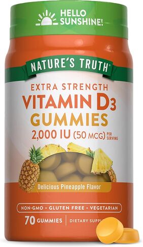 Nature's Truth Vitamin D3 Gummies | 2000 IU | 50MCG | 70 Count | Vegetarian, Non-GMO, Gluten Free | Pineapple Flavor in Saudi Arabia