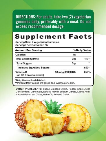 Nature's Truth Vitamin D3 Gummies | 2000 IU | 50MCG | 70 Count | Vegetarian, Non-GMO, Gluten Free | Pineapple Flavor in Saudi Arabia