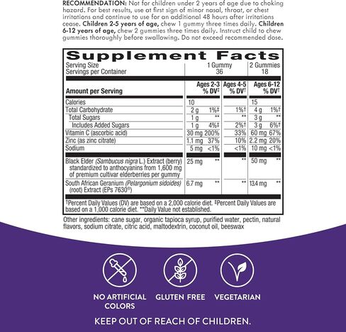 Nature's Way Sambucus Relief Elderberry Gummies for Kids with Vitamin C, Zinc, and South African Geranium, Immune Support*, 60 Gummies in Saudi Arabia