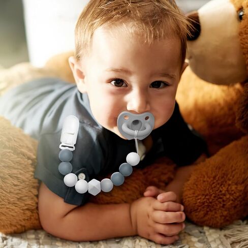 مشبك اللهاية للأطفال الأولاد والبنات، حامل اللهاية، مشابك بينكي محايدة كهدية للأطفال، عبوتان (بيج، رمادي) in Kuwait