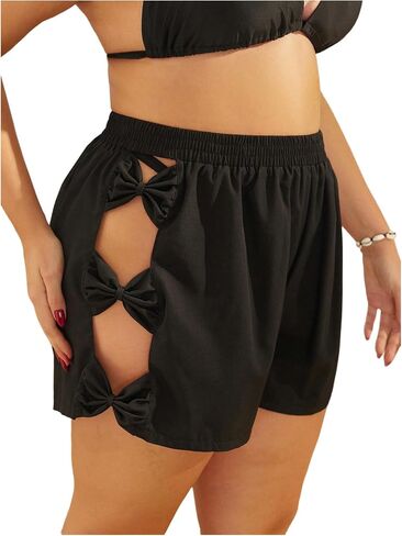 Floerns Women's Plus Size Bow Cut Out Beach Shorts Elastic High Waist Swimsuit Bottom in Saudi Arabia