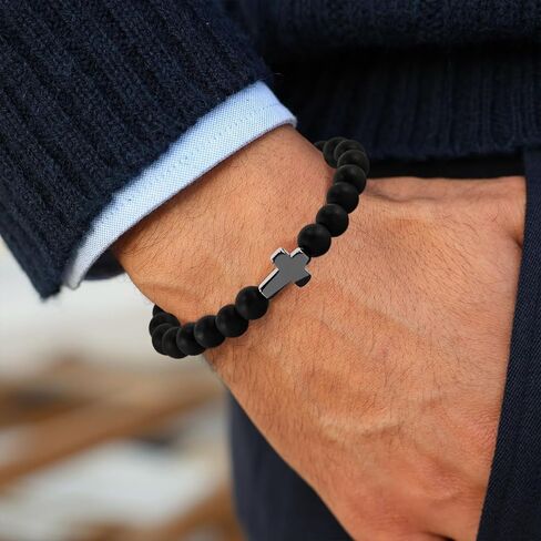 Hamoery Bracelets for Men Natural Tiger Eye Stone Beads Braided Rope Bracelet Gift for Dad Husband with Box Meaningful Cards(F-ToMyMan) in Kuwait