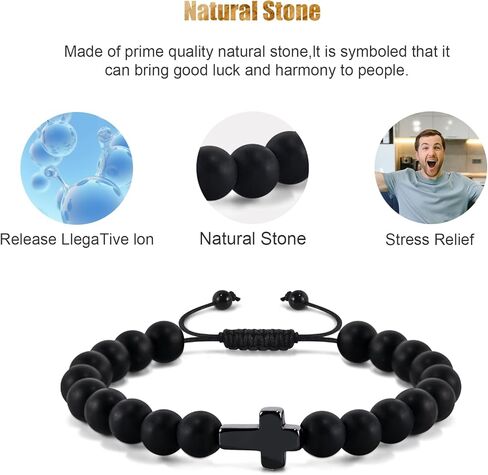 Hamoery Bracelets for Men Natural Tiger Eye Stone Beads Braided Rope Bracelet Gift for Dad Husband with Box Meaningful Cards(F-ToMyMan) in Kuwait