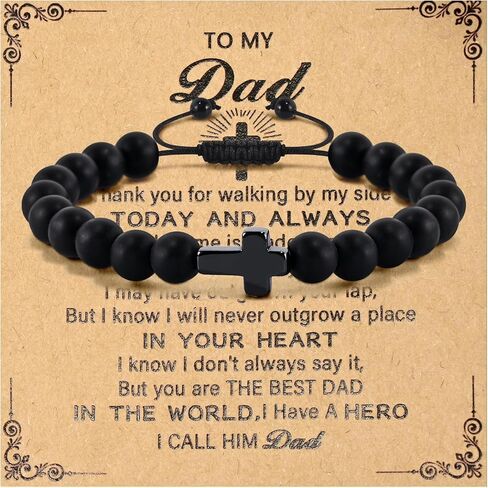 Hamoery Bracelets for Men Natural Tiger Eye Stone Beads Braided Rope Bracelet Gift for Dad Husband with Box Meaningful Cards(F-ToMyMan) in Kuwait