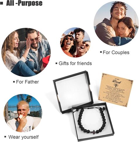 Hamoery Bracelets for Men Natural Tiger Eye Stone Beads Braided Rope Bracelet Gift for Dad Husband with Box Meaningful Cards(F-ToMyMan) in Kuwait