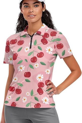 Womens Short Sleeve Polo Shirt 1/4 Zip Up Stretch T Shirt Casual Quick Dry Athletic Sports Shirt Yoga Workout Tops in Kuwait