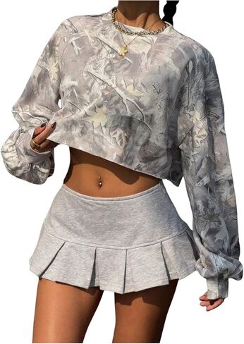 نساء Y2K Camo Print Crewneck Sweatshirt Long Sleeve Drop Counter Counter Vintage Pullover Tops in Kuwait