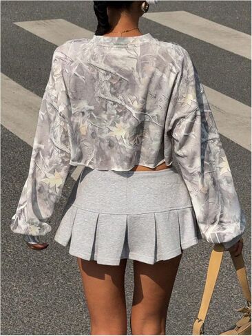 نساء Y2K Camo Print Crewneck Sweatshirt Long Sleeve Drop Counter Counter Vintage Pullover Tops in Kuwait