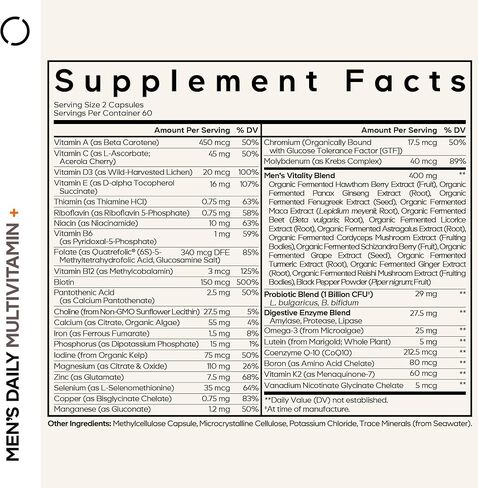 Codeage Men’s Daily Multivitamin Supplement, 25+ Vitamins & Minerals For Adults, Organic Whole Foods Vitamins For Men, Vitamin A, B Vitamins, Vitamin C, D, E, K, Probiotic, Zinc, Omega-3, 120 Capsules in Saudi Arabia