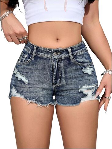 Women's Ripped Distressed Denim Shorts Frayed Raw Hem Jean Shorts in Saudi Arabia