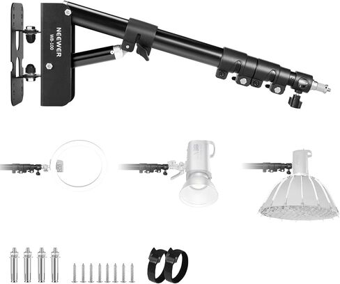 Neewer Wall Mounting Triangle Boom Arm for Ring Light, Monolight, Softbox, Reflector, Umbrella, and Photography Strobe Light, Support 180 Degree Rotation, Max Length 5.9 feet/180cm (Black) in Kuwait