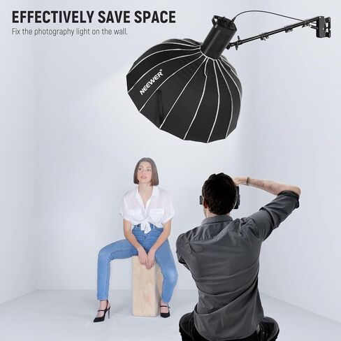 Neewer Wall Mounting Triangle Boom Arm for Ring Light, Monolight, Softbox, Reflector, Umbrella, and Photography Strobe Light, Support 180 Degree Rotation, Max Length 5.9 feet/180cm (Black) in Kuwait