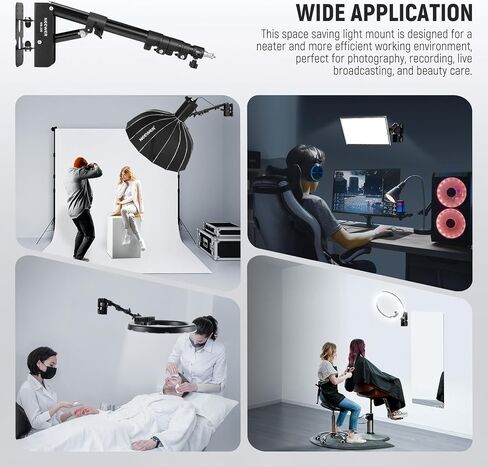 Neewer Wall Mounting Triangle Boom Arm for Ring Light, Monolight, Softbox, Reflector, Umbrella, and Photography Strobe Light, Support 180 Degree Rotation, Max Length 5.9 feet/180cm (Black) in Kuwait