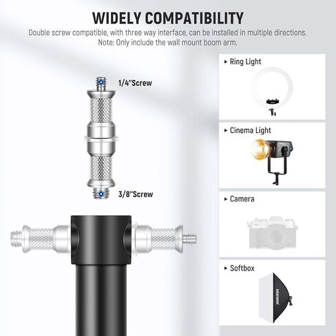 Neewer Wall Mounting Triangle Boom Arm for Ring Light, Monolight, Softbox, Reflector, Umbrella, and Photography Strobe Light, Support 180 Degree Rotation, Max Length 5.9 feet/180cm (Black) in Kuwait