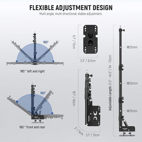 Neewer Wall Mounting Triangle Boom Arm for Ring Light, Monolight, Softbox, Reflector, Umbrella, and Photography Strobe Light, Support 180 Degree Rotation, Max Length 5.9 feet/180cm (Black) in Kuwait