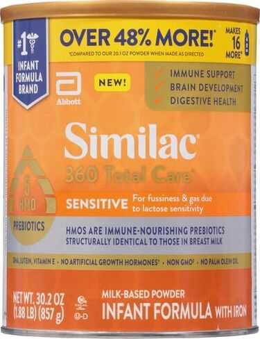 Similac 360 Total Care Sensitive Infant Formula, with 5 HMO Prebiotics, for Fussiness & Gas Due to Lactose Sensitivity, Non-GMO, Baby Formula Powder, 20.1-oz Tub in Saudi Arabia
