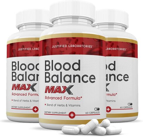 Justified Laboratories (3 Pack Blood Balance Max 1295MG Formula Supplement Pills 180 Capsules in Kuwait