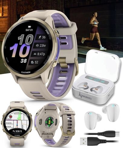 Wearable4U Garmin Forerunner 255 Music GPS Running 46 mm Smartwatch, Advanced Insights, Long-Lasting Battery, Whitestone White Earbuds Bundle in Saudi Arabia