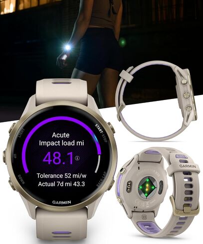 Wearable4U Garmin Forerunner 255 Music GPS Running 46 mm Smartwatch, Advanced Insights, Long-Lasting Battery, Whitestone White Earbuds Bundle in Saudi Arabia