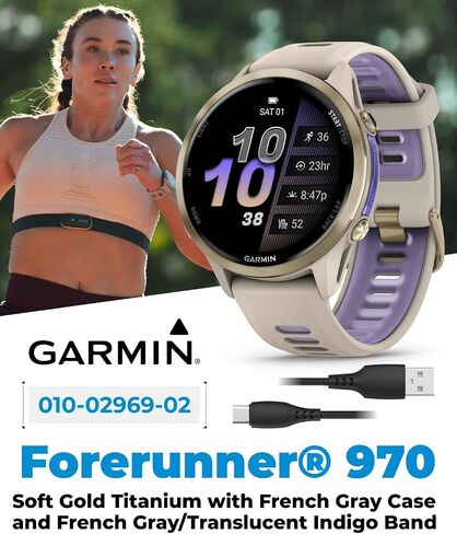 Wearable4U Garmin Forerunner 255 Music GPS Running 46 mm Smartwatch, Advanced Insights, Long-Lasting Battery, Whitestone White Earbuds Bundle in Saudi Arabia