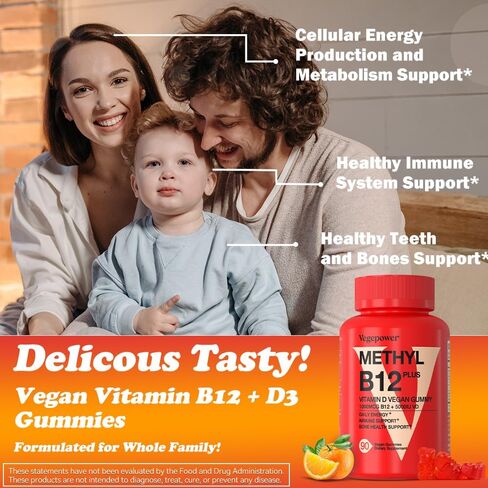 VEGEPOWER Vegan Vitamin D3 Gummies 5000 IU (125mcg) - 90 Count | for Immune Support, Bone Health, Energy Levels Boost, Non-GMO, Gluten Free, Vitamin D Supplement for Adults & Kids (Strawberry) in Saudi Arabia