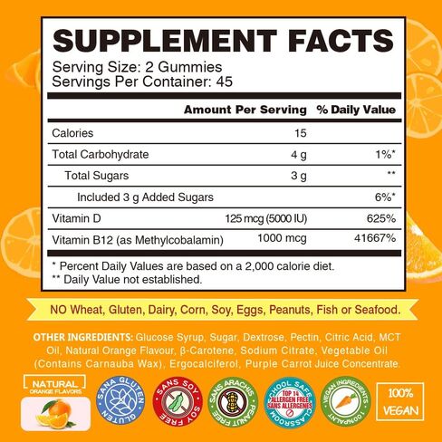 VEGEPOWER Vegan Vitamin D3 Gummies 5000 IU (125mcg) - 90 Count | for Immune Support, Bone Health, Energy Levels Boost, Non-GMO, Gluten Free, Vitamin D Supplement for Adults & Kids (Strawberry) in Saudi Arabia