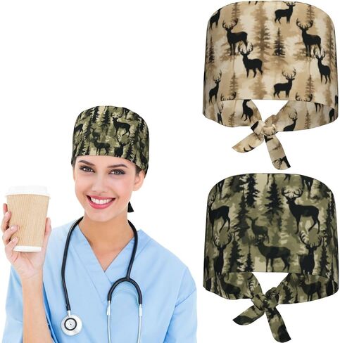 2 Pieces Working Cap Scrub Cap with Sweatband, Adjustable Elastic Scrub Caps Tie Back Hats for Women Men in Saudi Arabia