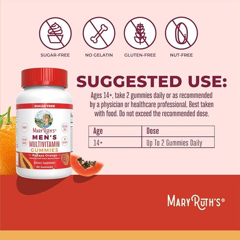 Mens Multivitamin Gummies by MaryRuth's | Vegan Vitamins for Men | Multivitamins for Immune Support | Non-GMO & Gluten Free | 0g Sugar Per Serving | 60 Count in Saudi Arabia