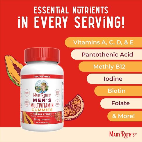 Mens Multivitamin Gummies by MaryRuth's | Vegan Vitamins for Men | Multivitamins for Immune Support | Non-GMO & Gluten Free | 0g Sugar Per Serving | 60 Count in Saudi Arabia