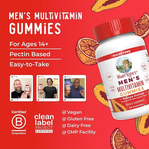 Mens Multivitamin Gummies by MaryRuth's | Vegan Vitamins for Men | Multivitamins for Immune Support | Non-GMO & Gluten Free | 0g Sugar Per Serving | 60 Count in Saudi Arabia