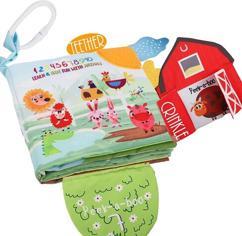 Baby Toys 0-6 Months Soft Cloth Crinkle Books for Babies Infants Toddlers Baby Books 6 to 12 Months,Baby Items Gifts Shower,High Contrast Soft Toys Teether Teething Toy Black White Fish Octopus Shark in Kuwait