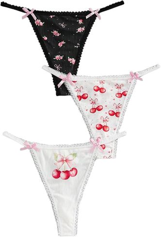 Wdirara Women's 3 Pack Thongs لطيف طباعة اللباس الداخلي in Saudi Arabia