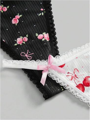 Wdirara Women's 3 Pack Thongs لطيف طباعة اللباس الداخلي in Saudi Arabia