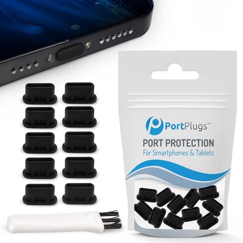 USB C Dust Plugs 50 Pack with Cleaning Brush, Charging Port Covers, Black | Helps block dust, lint and debris, helps support reliable charging, snug low profile fit, durable flexible construction in Kuwait